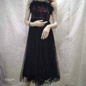 Speechless Kids Rhinestone & Marabou Black & Red Crinoline Evening Gown NWT 14